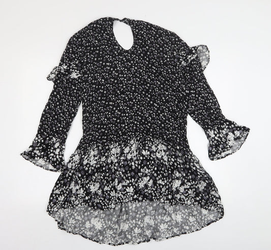 New Look Womens Black Floral Viscose A-Line  Size 10  Round Neck