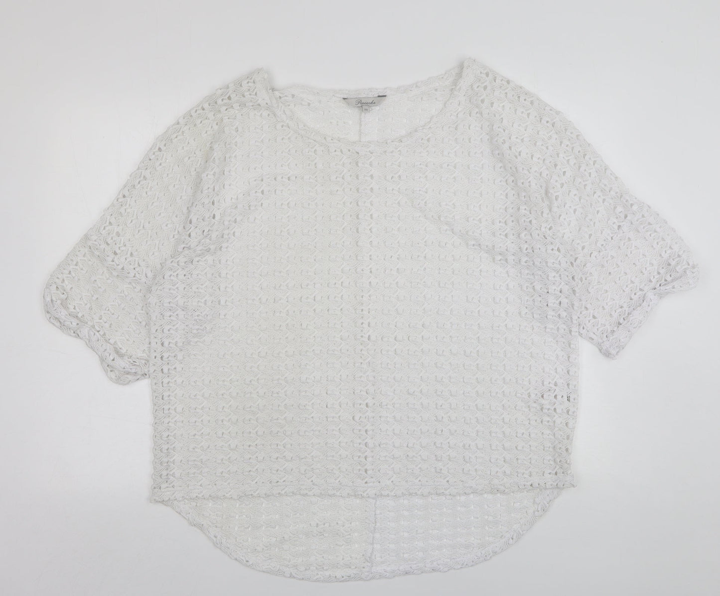 Peacocks Womens White Round Neck  Polyester Pullover Jumper Size 20