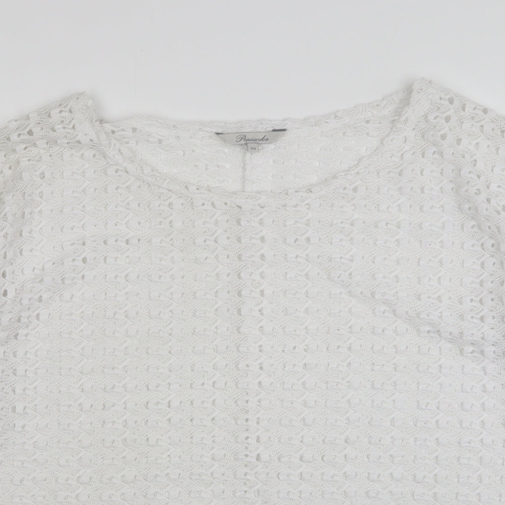 Peacocks Womens White Round Neck  Polyester Pullover Jumper Size 20
