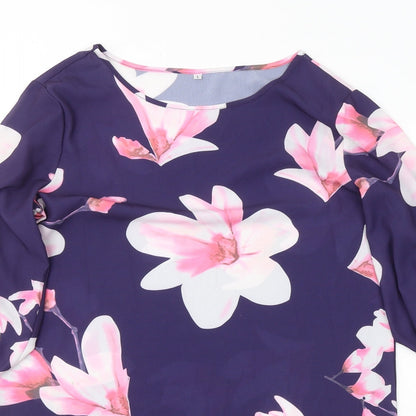 Preworn Womens Purple Floral Polyester A-Line  Size L  Round Neck Pullover