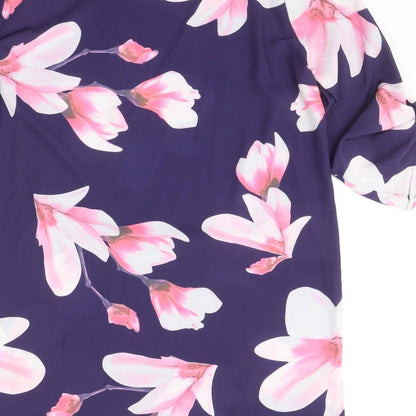Preworn Womens Purple Floral Polyester A-Line  Size L  Round Neck Pullover