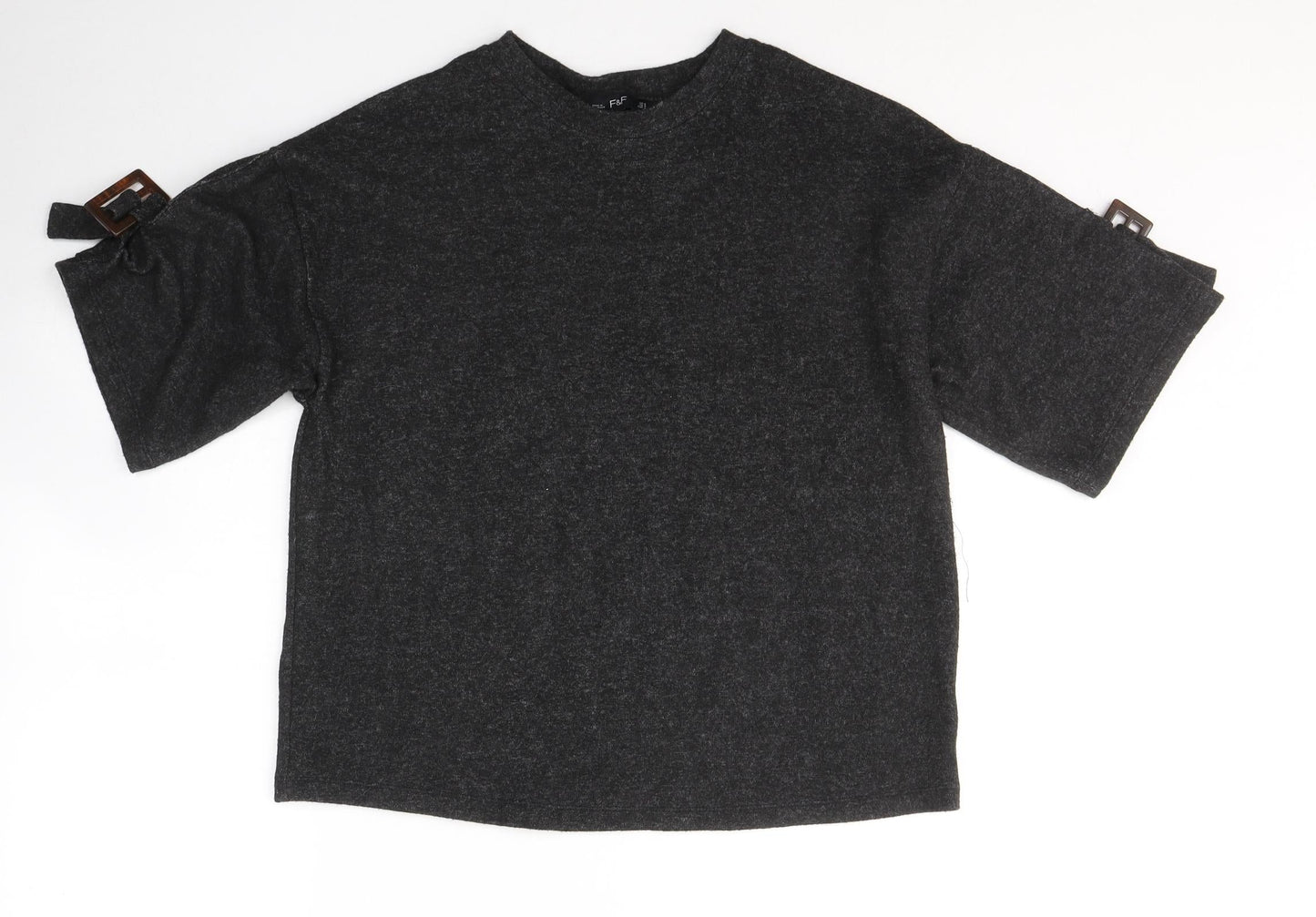 F&F Womens Grey  Polyester Jersey T-Shirt Size 8 Round Neck