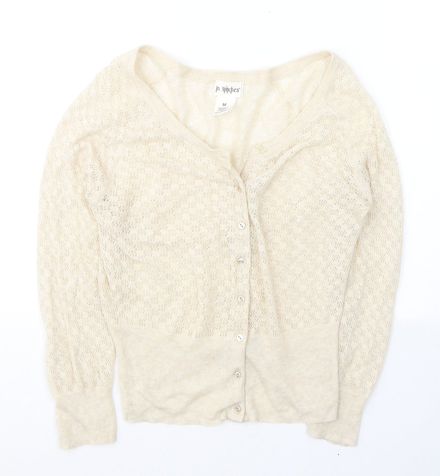 In Stitches Womens Ivory V-Neck  Cotton Cardigan Jumper Size M