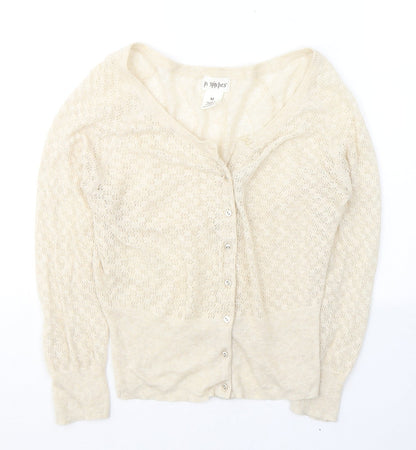 In Stitches Womens Ivory V-Neck  Cotton Cardigan Jumper Size M