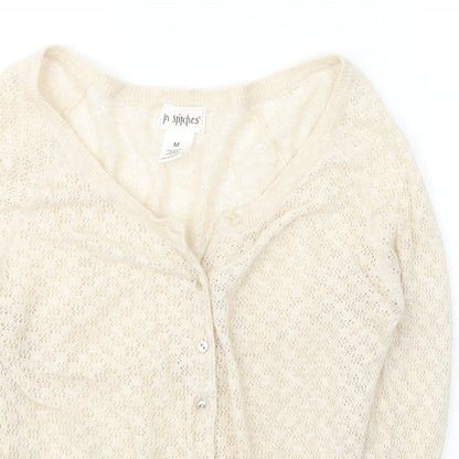 In Stitches Womens Ivory V-Neck  Cotton Cardigan Jumper Size M