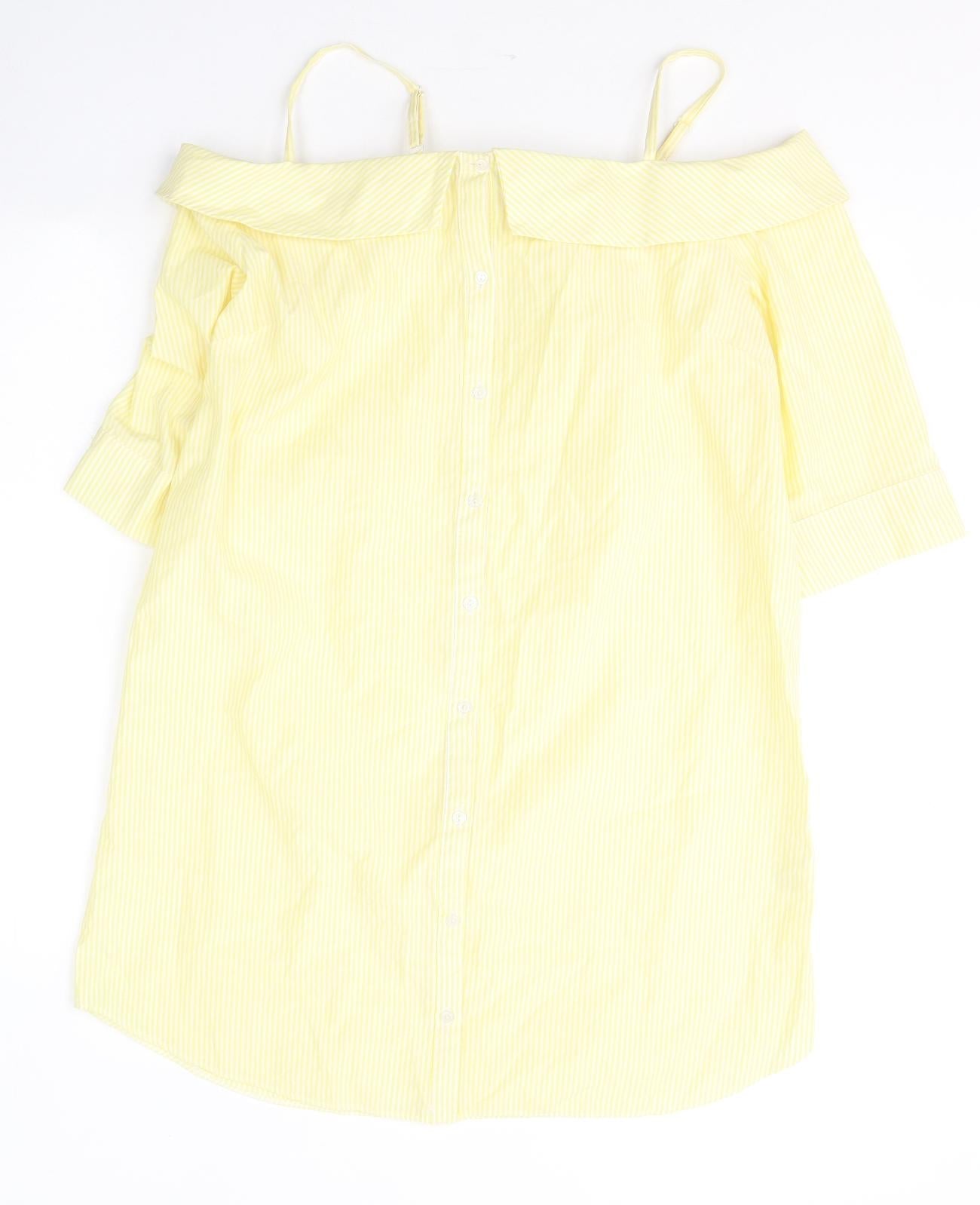 Atmosphere Womens Yellow Striped Cotton Basic Blouse Size 16 Off the Shoulder