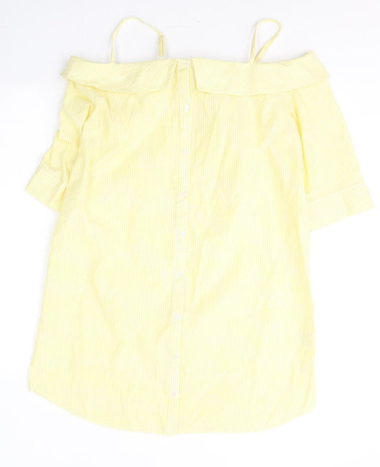 Atmosphere Womens Yellow Striped Cotton Basic Blouse Size 16 Off the Shoulder