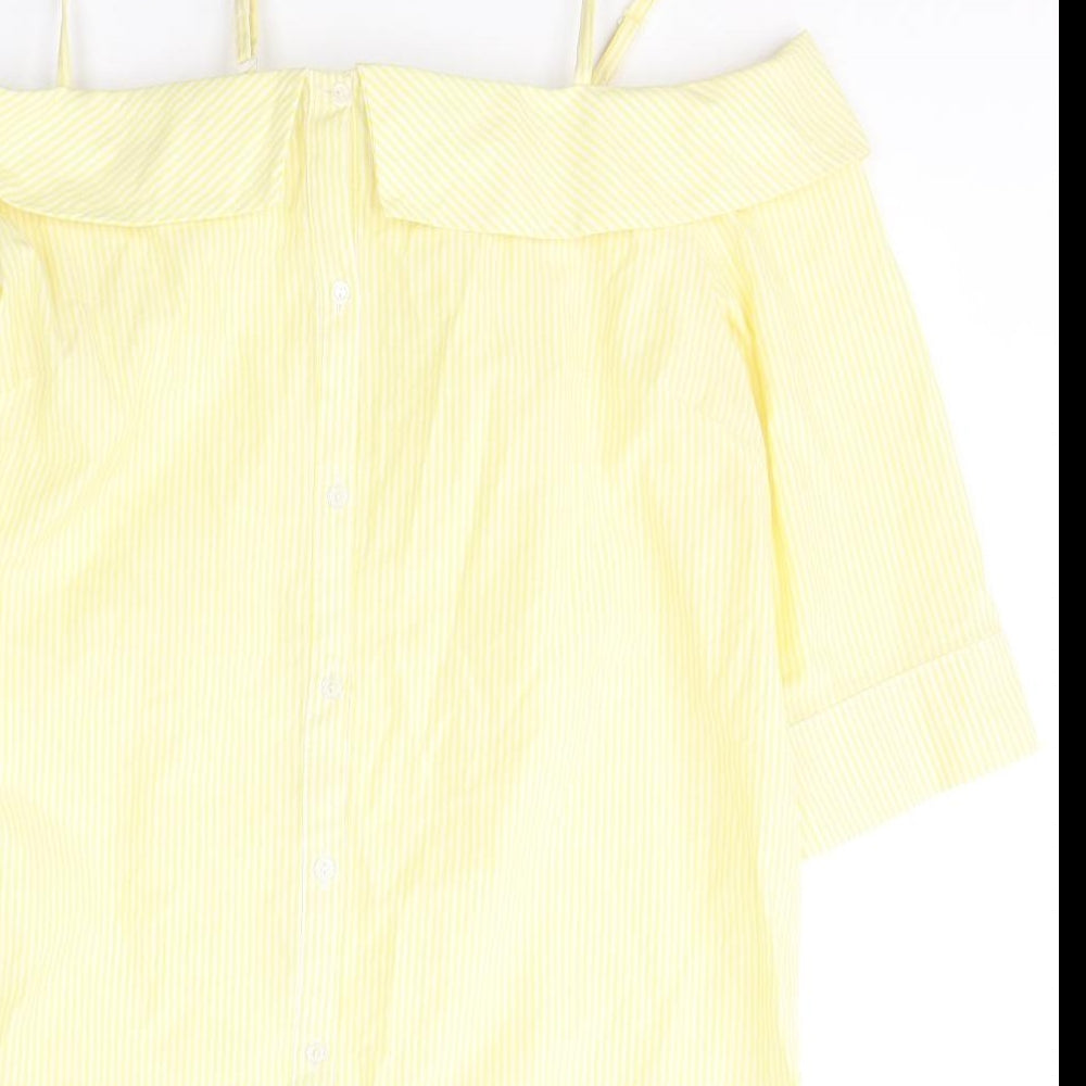 Atmosphere Womens Yellow Striped Cotton Basic Blouse Size 16 Off the Shoulder