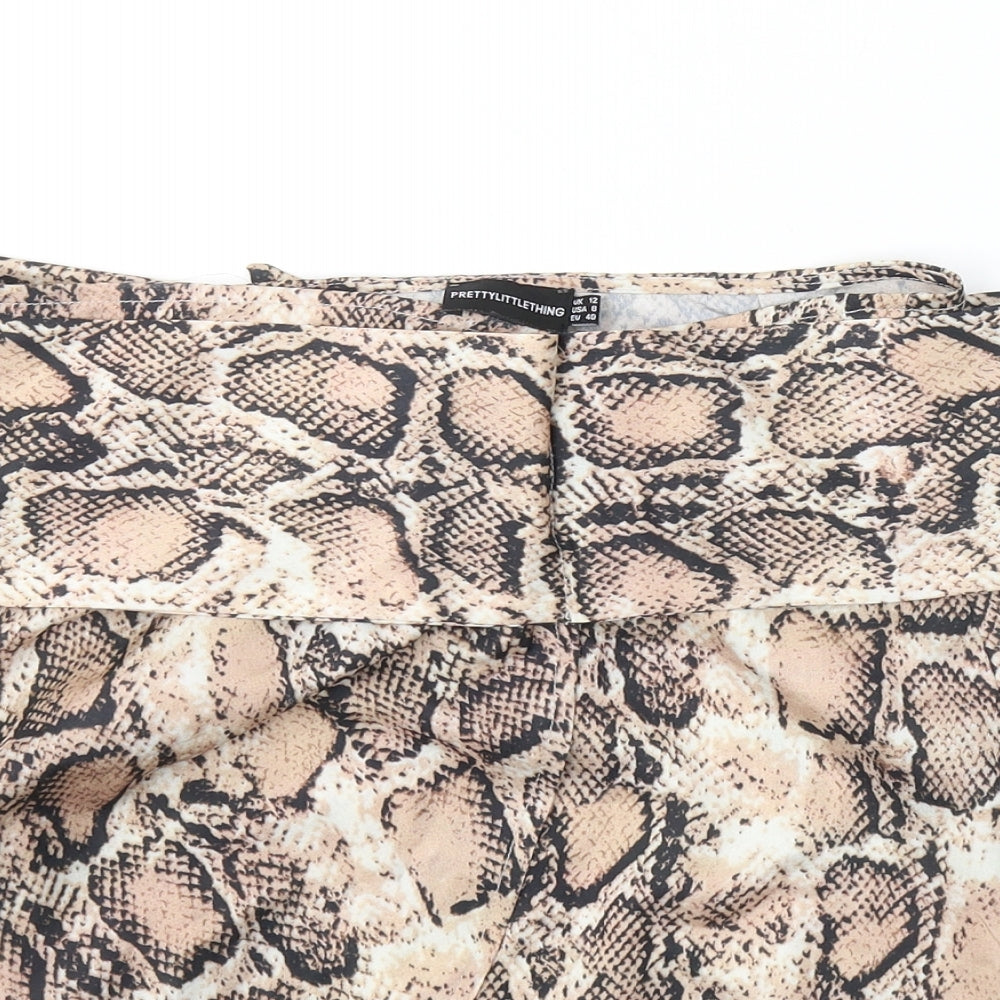 PRETTYLITTLETHING Womens Beige Animal Print Polyester A-Line Skirt Size 12   Zip