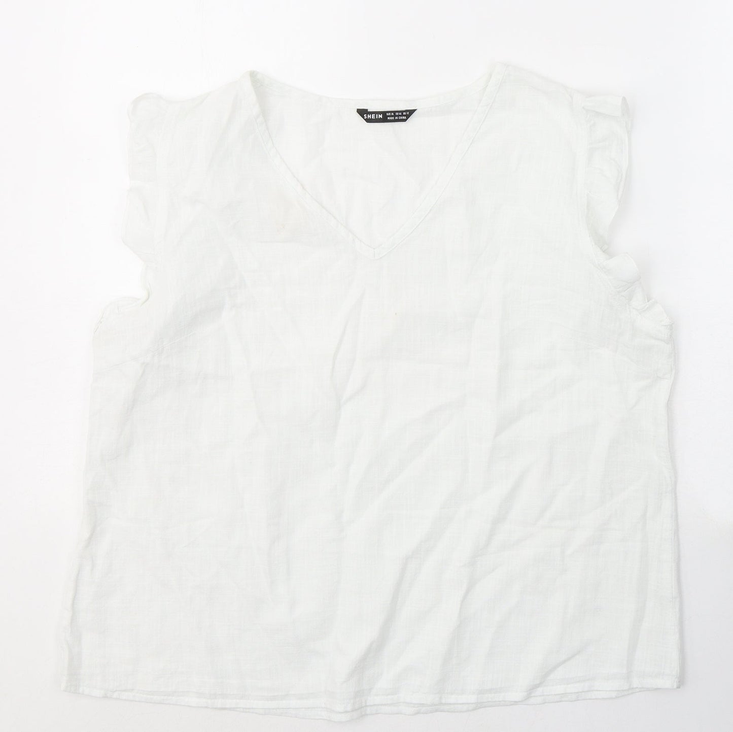 SheIn Womens White  Cotton Basic T-Shirt Size XL V-Neck