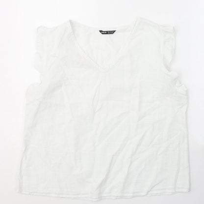 SheIn Womens White  Cotton Basic T-Shirt Size XL V-Neck