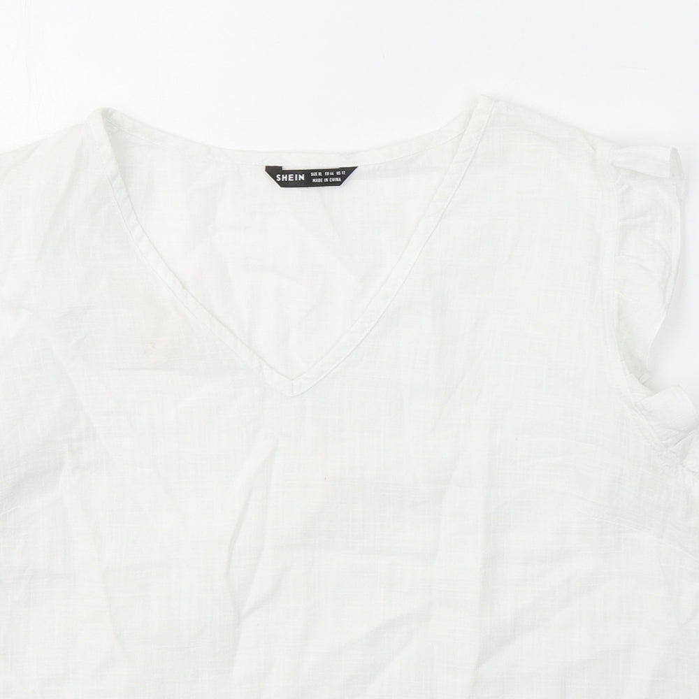 SheIn Womens White  Cotton Basic T-Shirt Size XL V-Neck