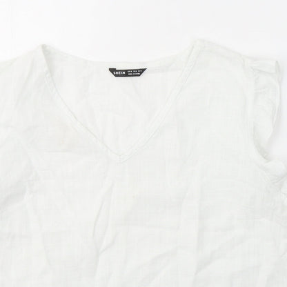 SheIn Womens White  Cotton Basic T-Shirt Size XL V-Neck