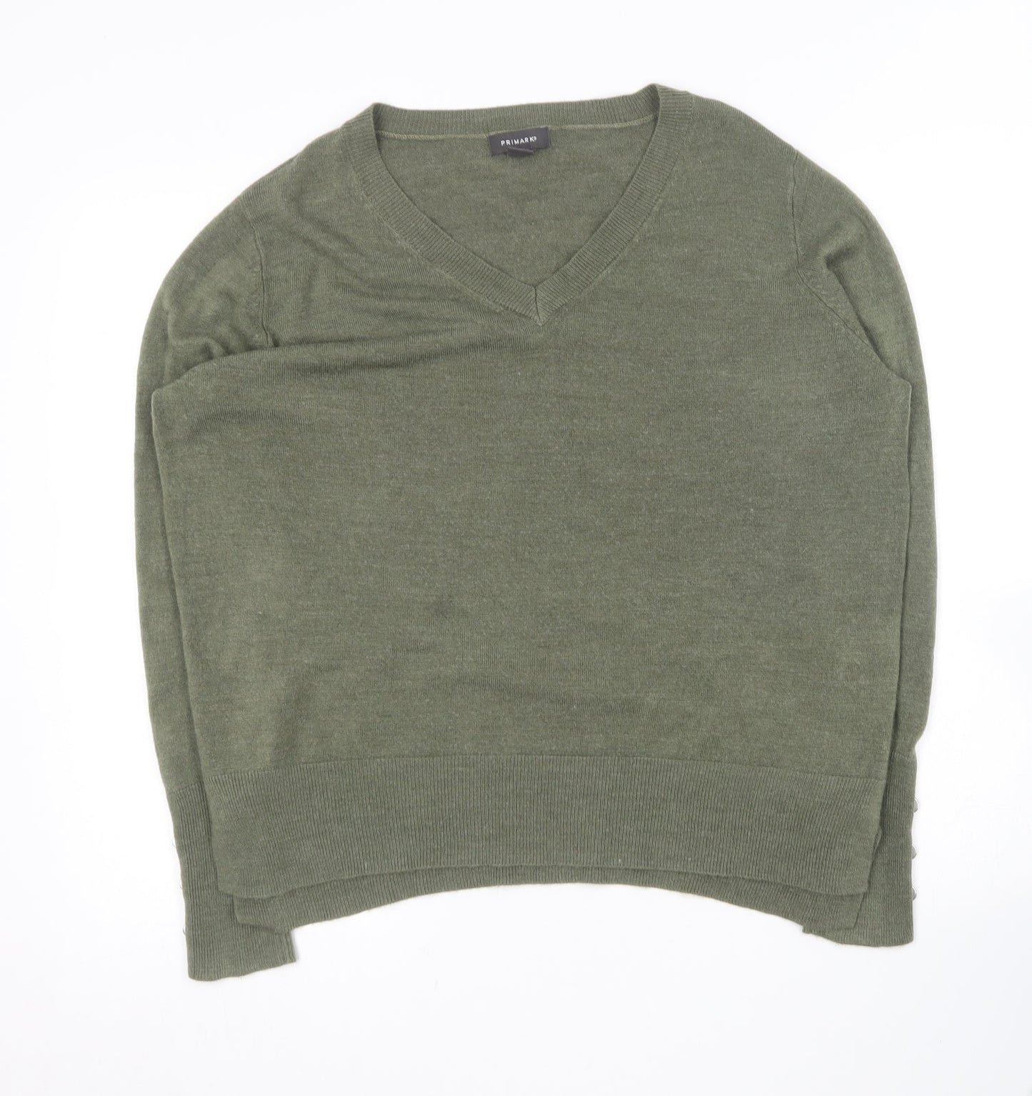 Primark Womens Green V-Neck  Acrylic Pullover Jumper Size 14