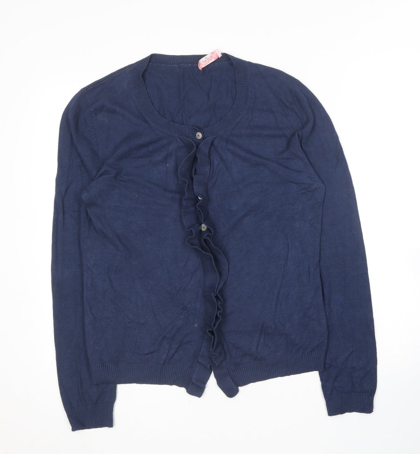 FAM Womens Blue Round Neck  Cotton Cardigan Jumper Size M