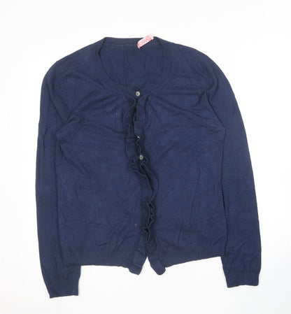 FAM Womens Blue Round Neck  Cotton Cardigan Jumper Size M