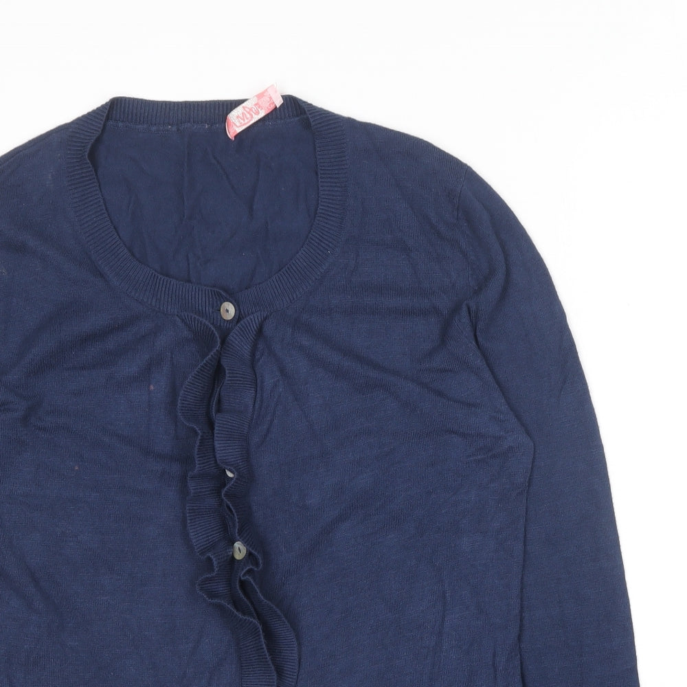 FAM Womens Blue Round Neck  Cotton Cardigan Jumper Size M