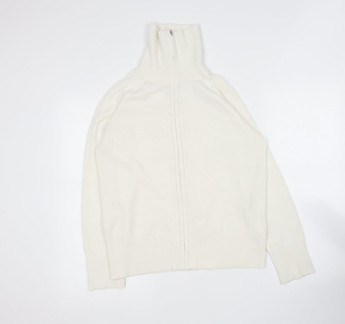 George Womens Ivory Collared  Acrylic Full Zip Jumper Size 16