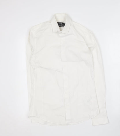 Mens UK Size S Topman White  Button-Up Long Sleeve Casual Shirt