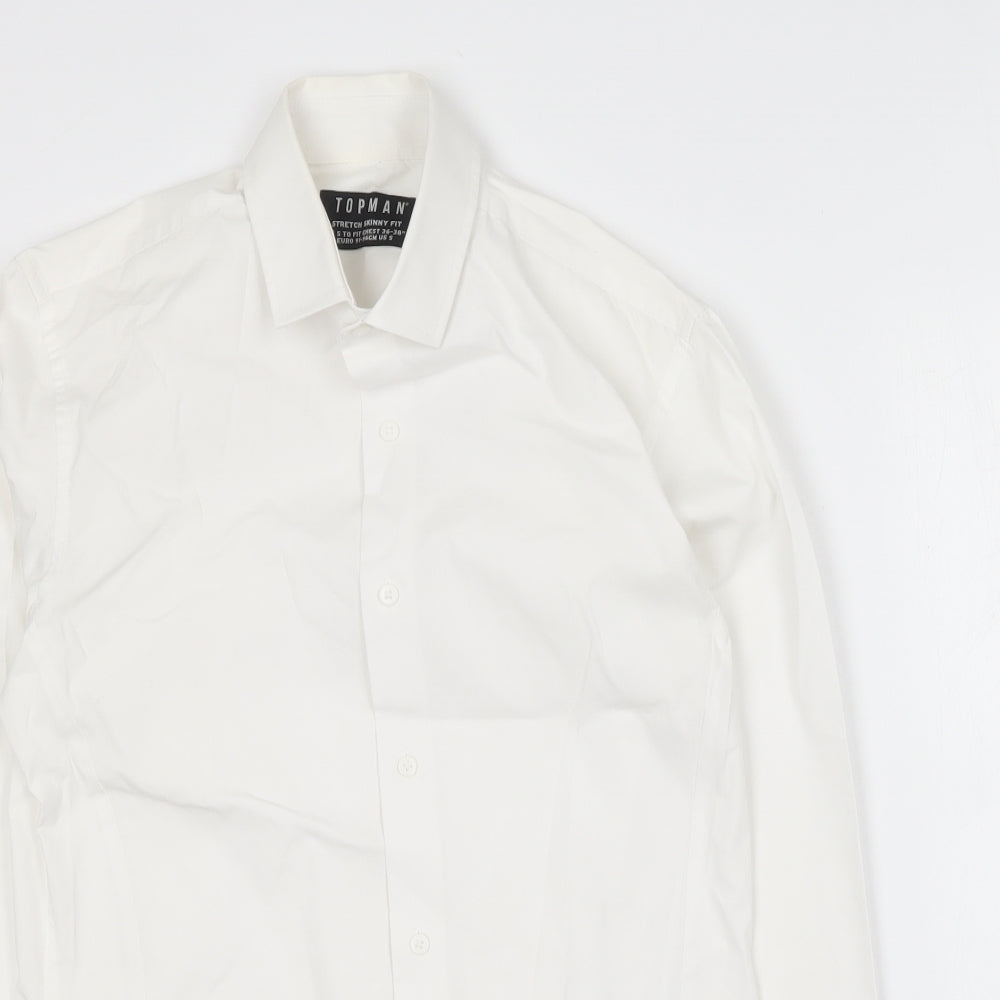 Mens UK Size S Topman White  Button-Up Long Sleeve Casual Shirt