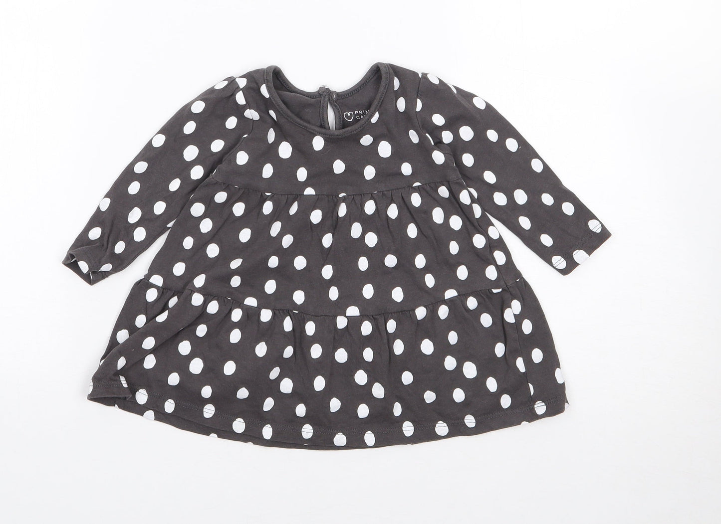 Primark Girls Grey Polka Dot 100% Cotton Fit & Flare  Size 6-9 Months  Crew Neck Pullover