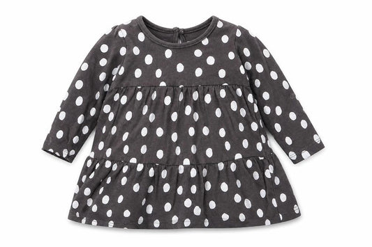 Primark Girls Grey Polka Dot 100% Cotton Fit & Flare  Size 6-9 Months  Crew Neck Pullover