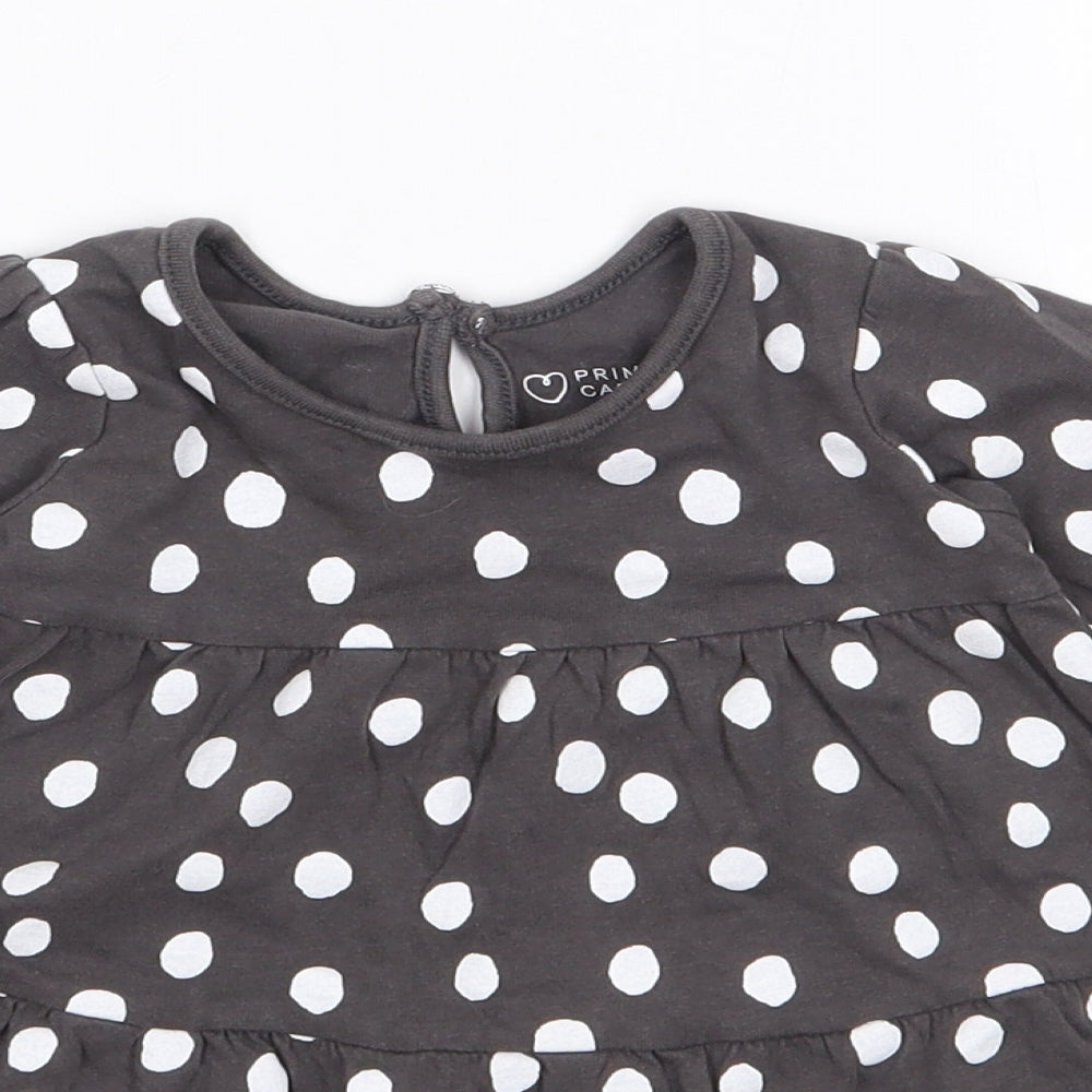Primark Girls Grey Polka Dot 100% Cotton Fit & Flare  Size 6-9 Months  Crew Neck Pullover
