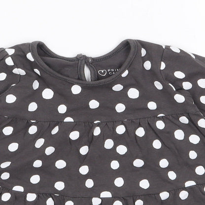 Primark Girls Grey Polka Dot 100% Cotton Fit & Flare  Size 6-9 Months  Crew Neck Pullover
