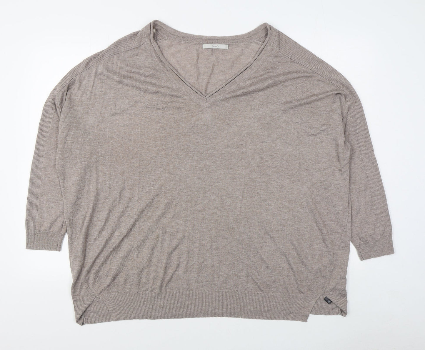 George Womens Beige V-Neck  Viscose Pullover Jumper Size 20