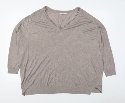 George Womens Beige V-Neck  Viscose Pullover Jumper Size 20