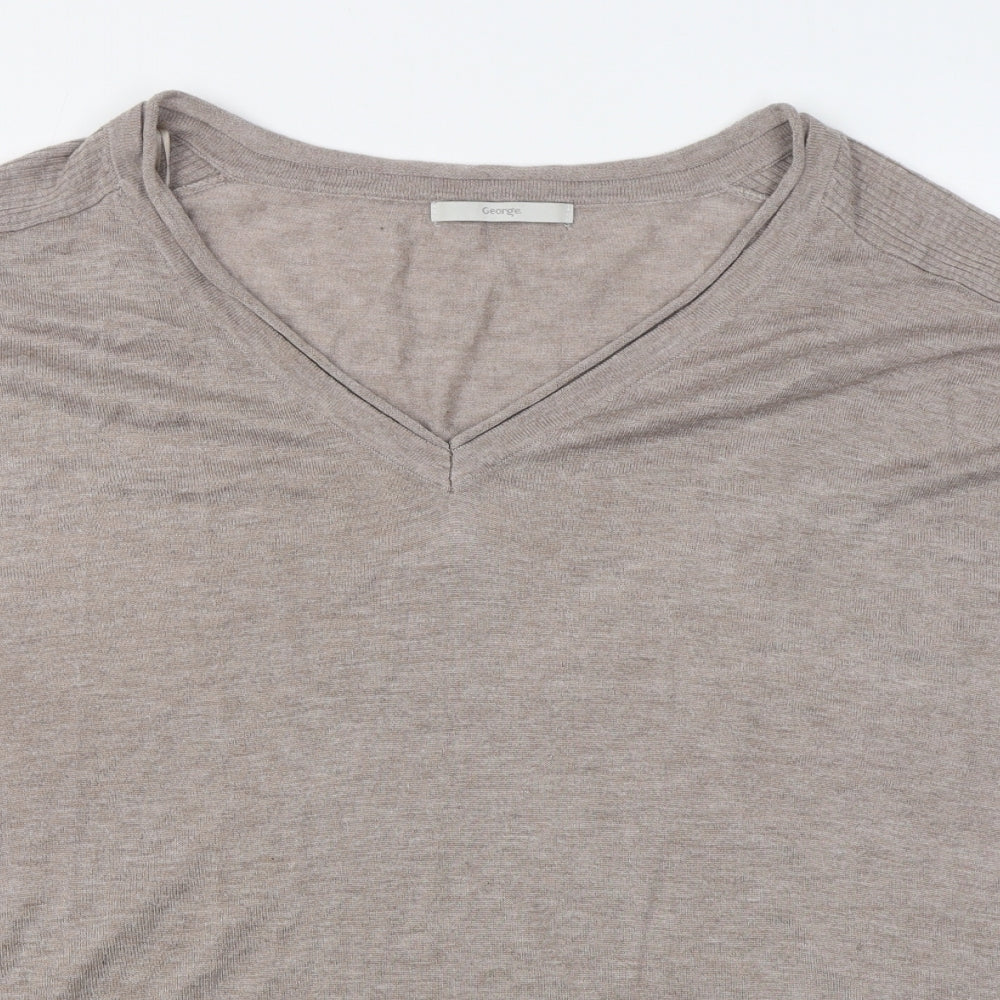 George Womens Beige V-Neck  Viscose Pullover Jumper Size 20