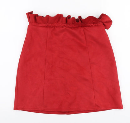 Boohoo Womens Red  Polyester A-Line Skirt Size 12   Zip