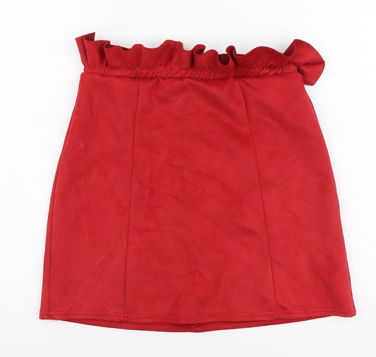 Boohoo Womens Red  Polyester A-Line Skirt Size 12   Zip