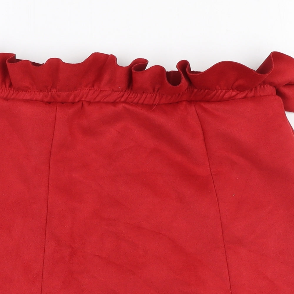 Boohoo Womens Red  Polyester A-Line Skirt Size 12   Zip