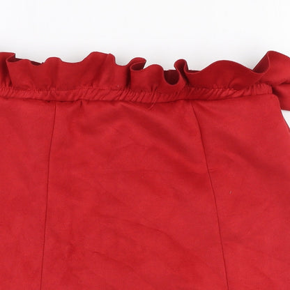 Boohoo Womens Red  Polyester A-Line Skirt Size 12   Zip