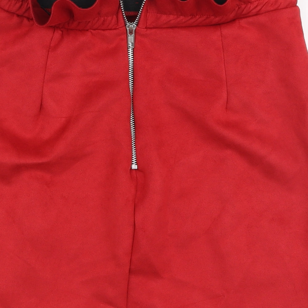 Boohoo Womens Red  Polyester A-Line Skirt Size 12   Zip