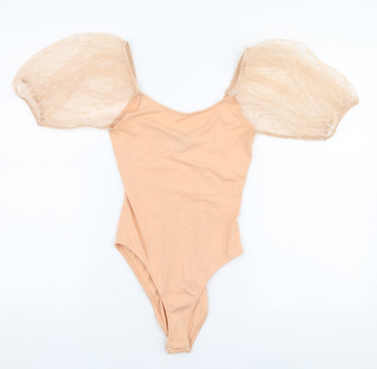 Primark Womens Orange  Cotton Bodysuit One-Piece Size XS  Snap