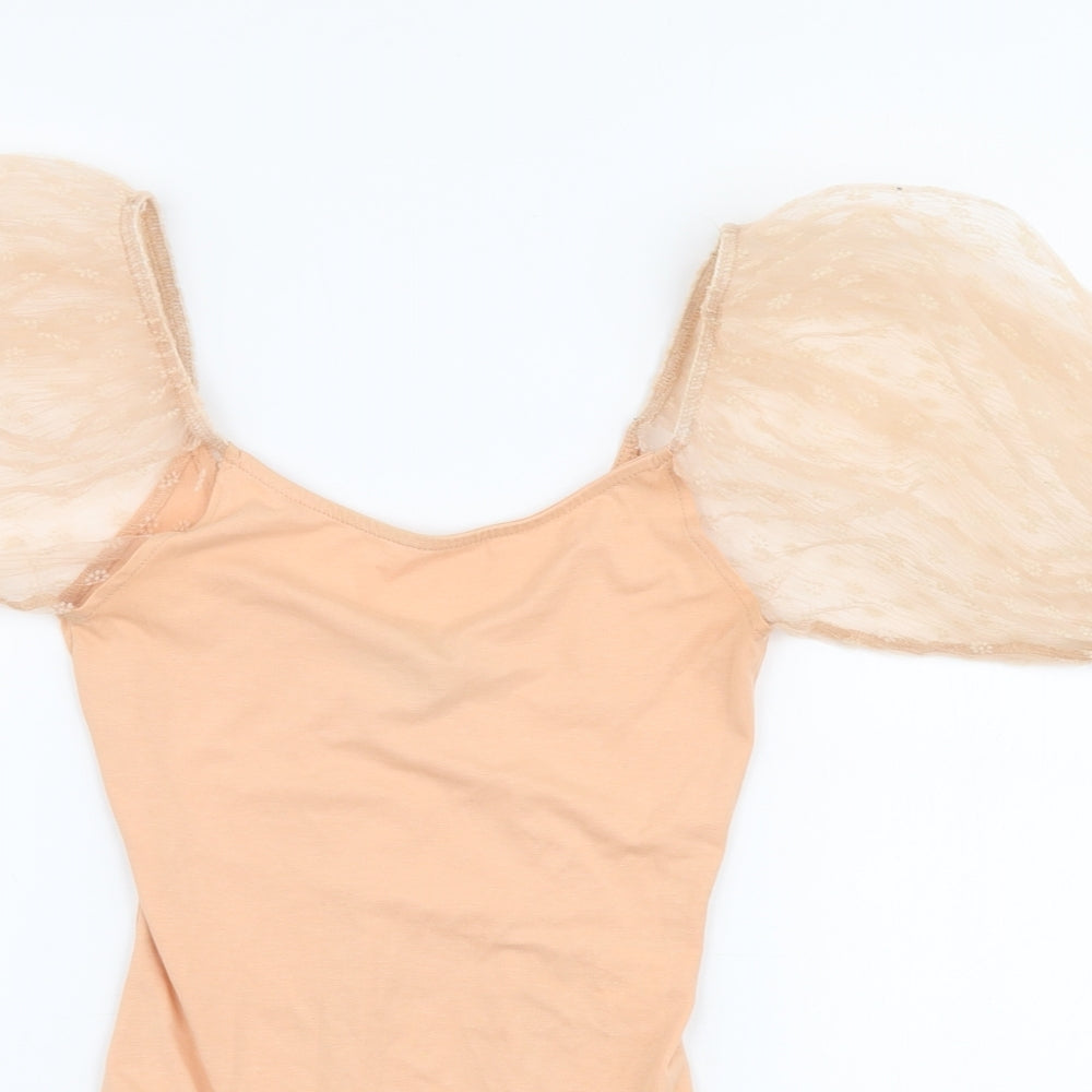 Primark Womens Orange  Cotton Bodysuit One-Piece Size XS  Snap