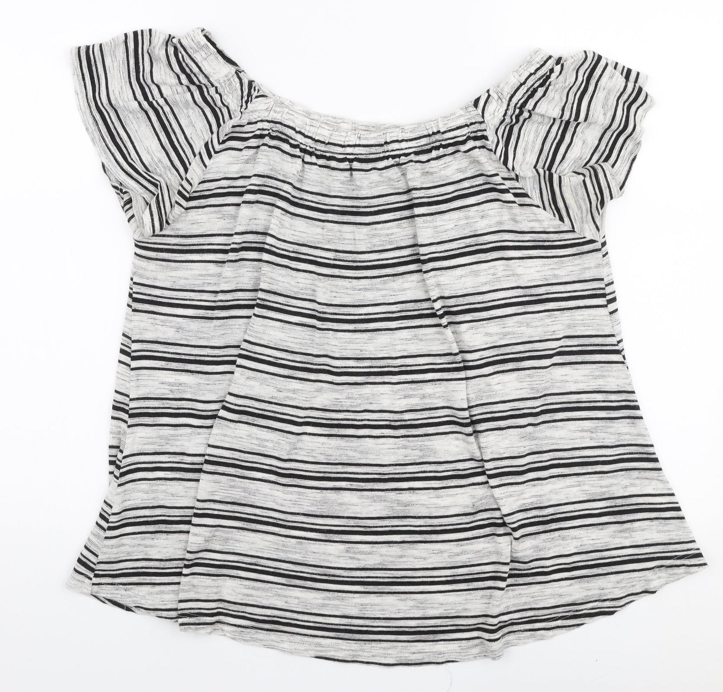 Papaya Womens Grey Striped Viscose Jersey Blouse Size 14 Off the Shoulder