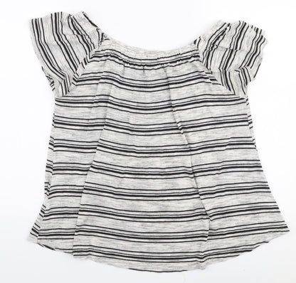 Papaya Womens Grey Striped Viscose Jersey Blouse Size 14 Off the Shoulder