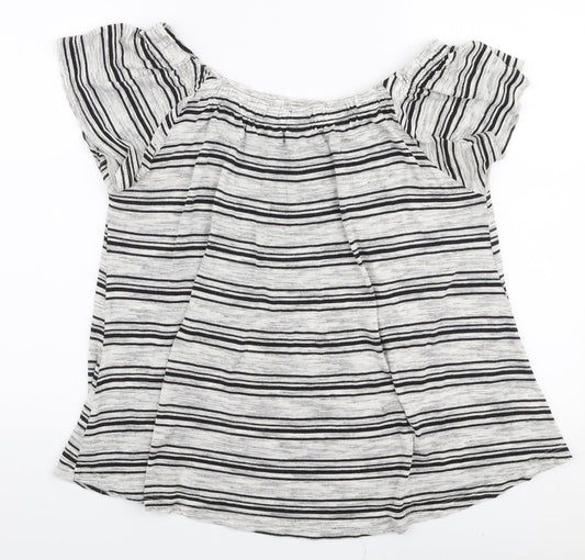 Papaya Womens Grey Striped Viscose Jersey Blouse Size 14 Off the Shoulder
