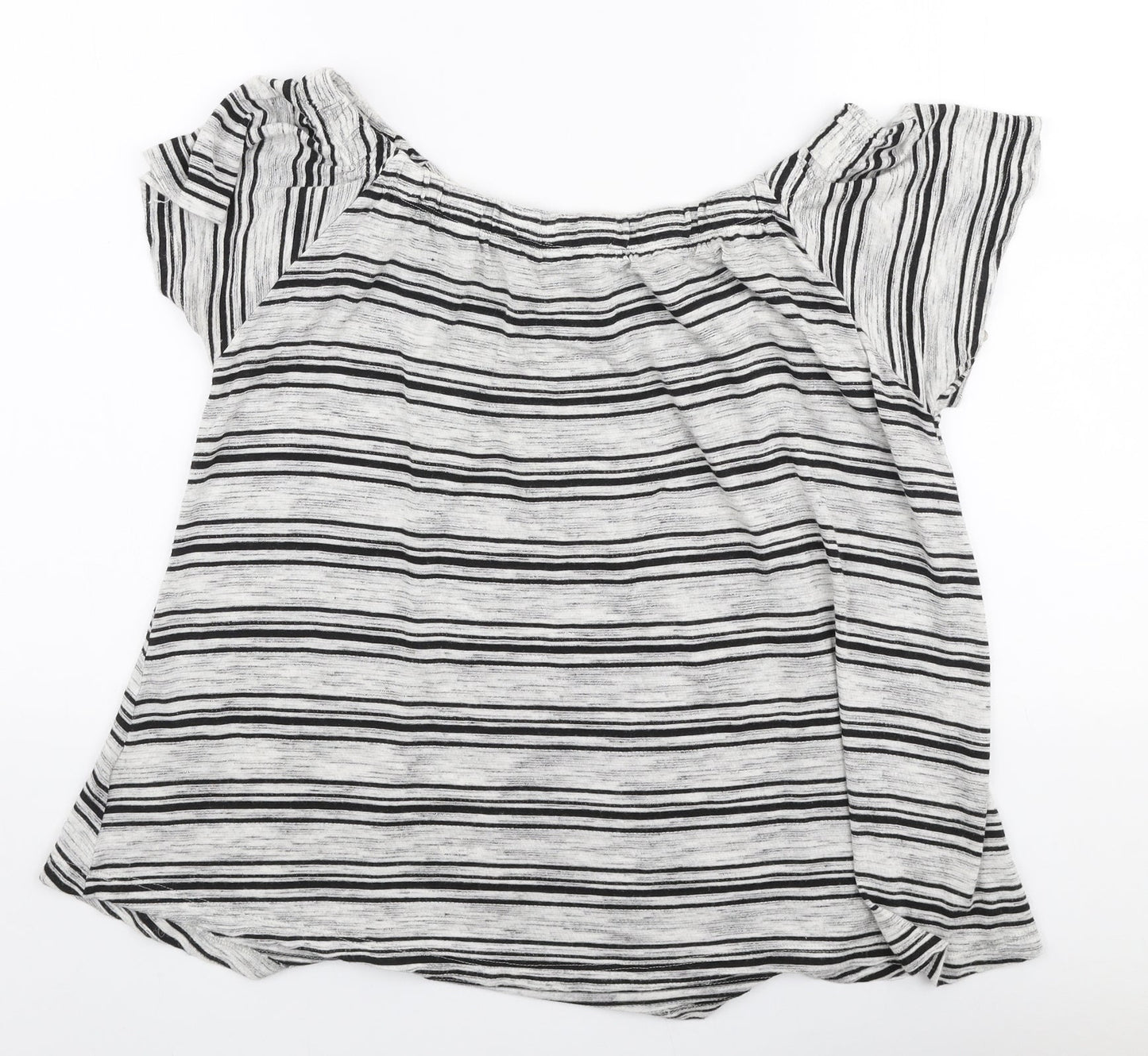 Papaya Womens Grey Striped Viscose Jersey Blouse Size 14 Off the Shoulder