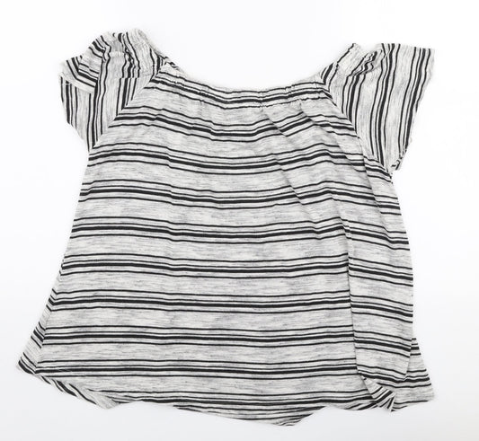 Papaya Womens Grey Striped Viscose Jersey Blouse Size 14 Off the Shoulder