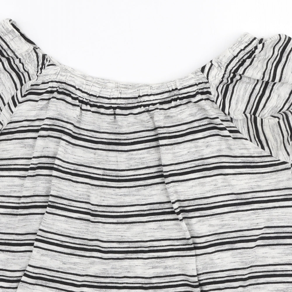 Papaya Womens Grey Striped Viscose Jersey Blouse Size 14 Off the Shoulder