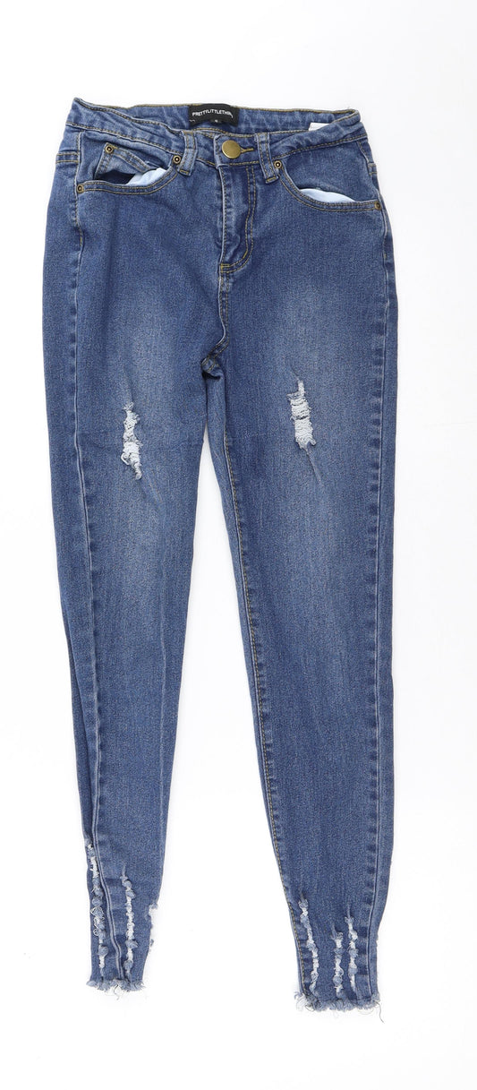 PRETTYLITTLETHING Womens Blue  Cotton Tapered Jeans Size 4 L24 in Regular