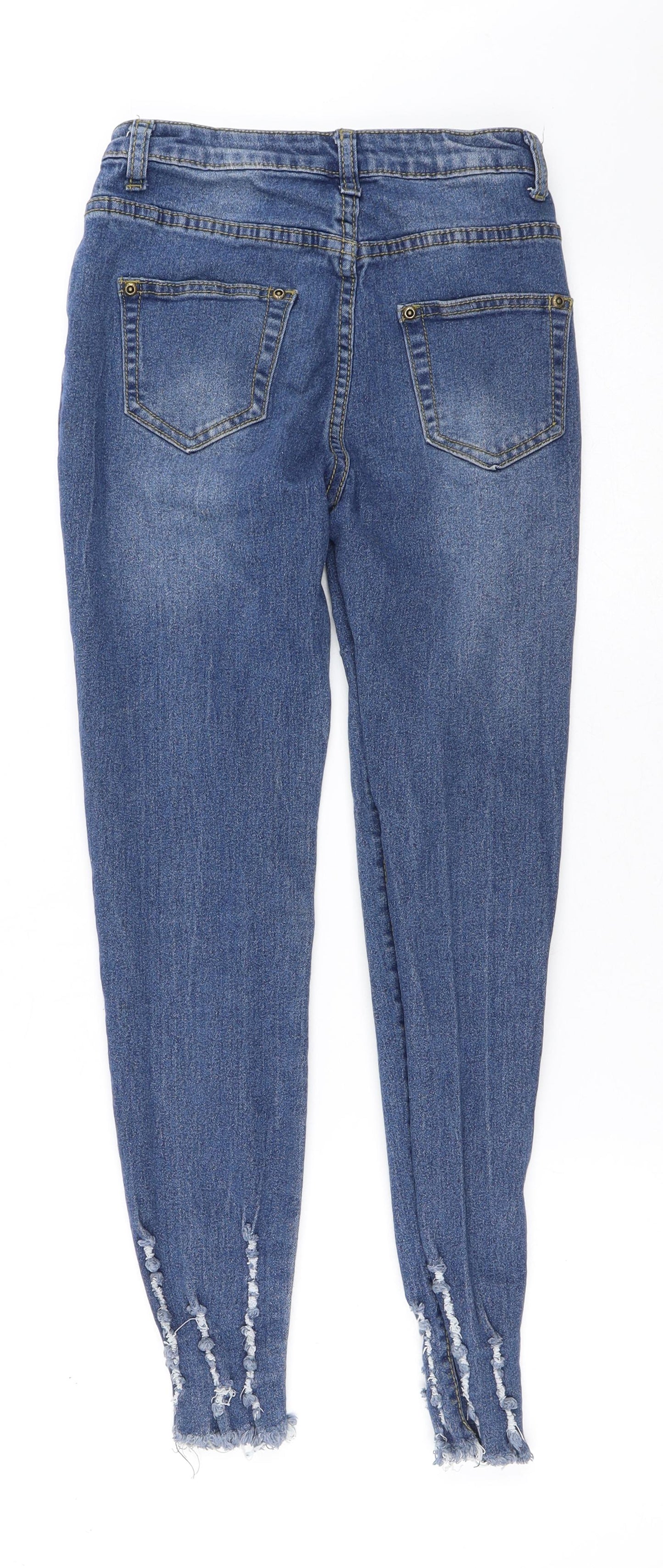 PRETTYLITTLETHING Womens Blue  Cotton Tapered Jeans Size 4 L24 in Regular