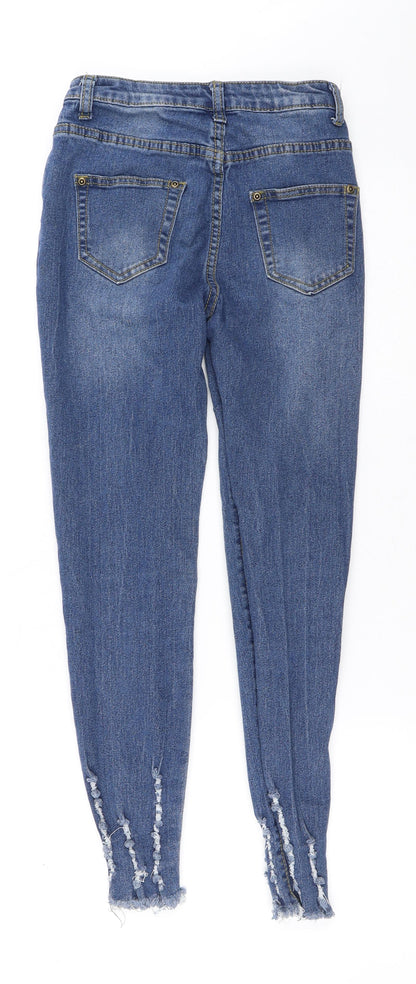 PRETTYLITTLETHING Womens Blue  Cotton Tapered Jeans Size 4 L24 in Regular