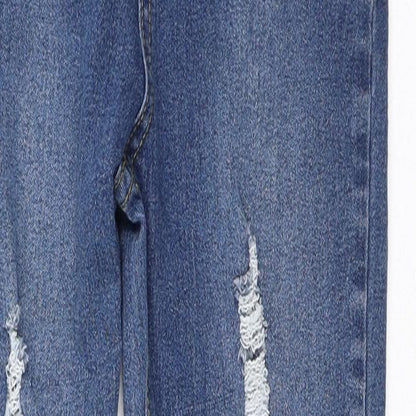 PRETTYLITTLETHING Womens Blue  Cotton Tapered Jeans Size 4 L24 in Regular