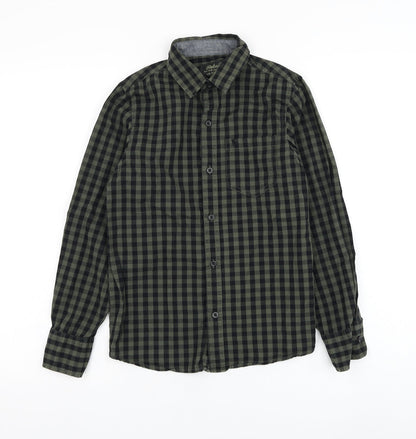 Primark Girls Green Check Cotton Basic Button-Up Size 11-12 Years Collared Button