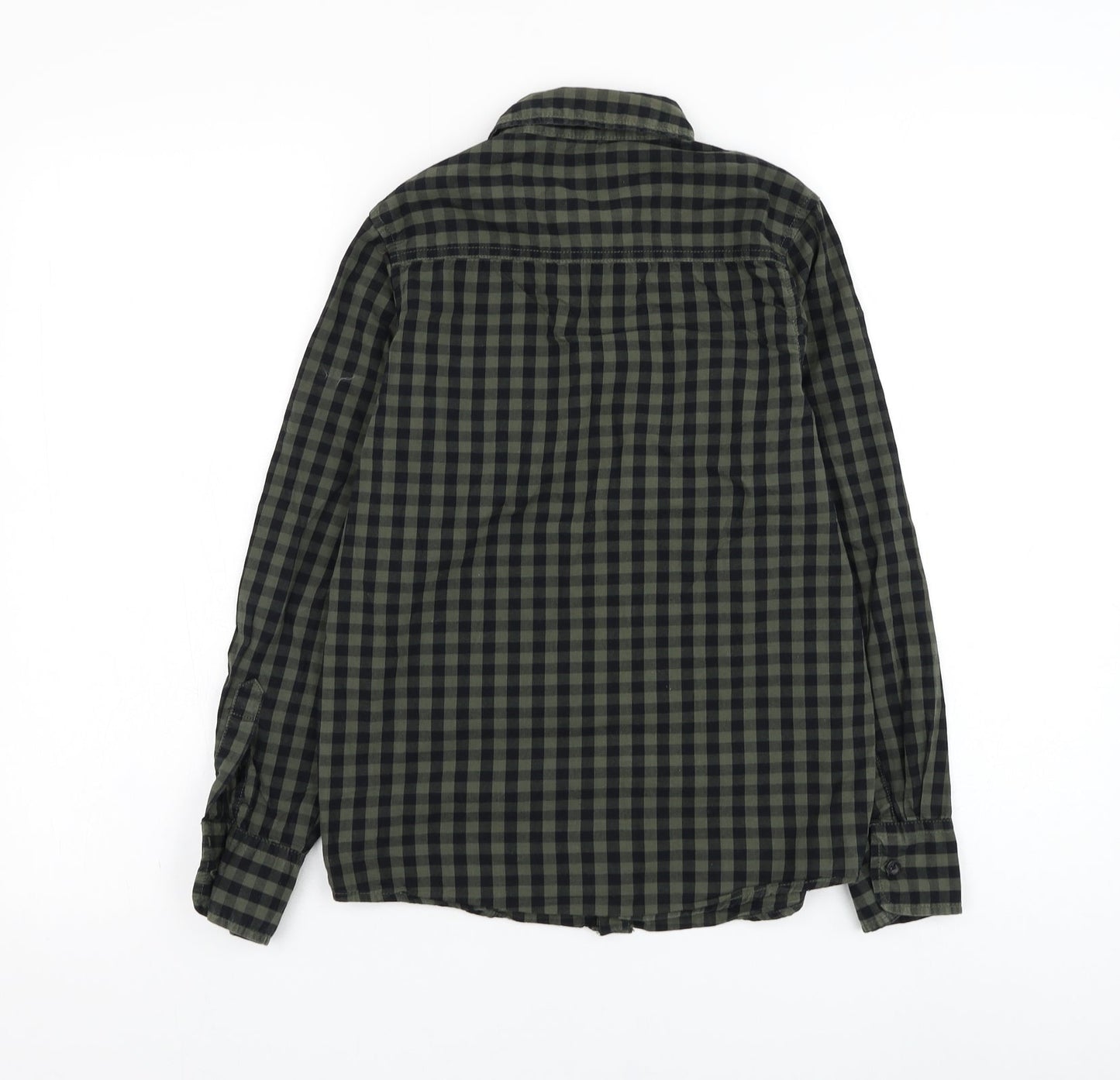 Primark Girls Green Check Cotton Basic Button-Up Size 11-12 Years Collared Button